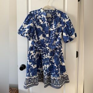 JOIE | Blue and White Floral Button-Front Top Dress w/ Belt - Size 12